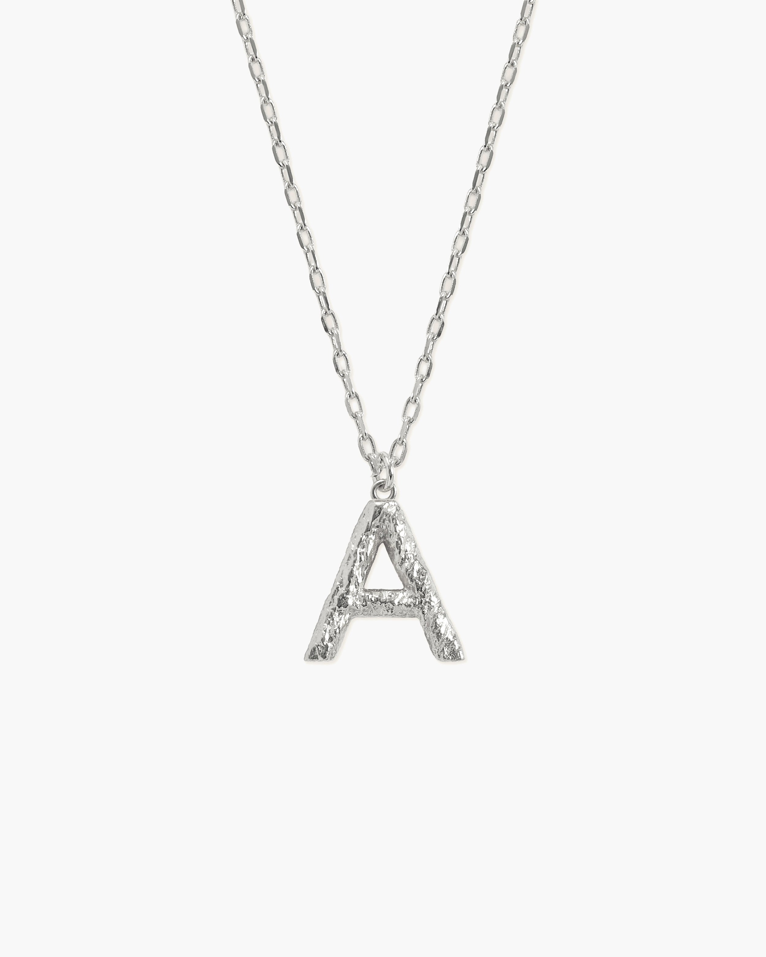 Textured Initial Letter Necklace in Silver